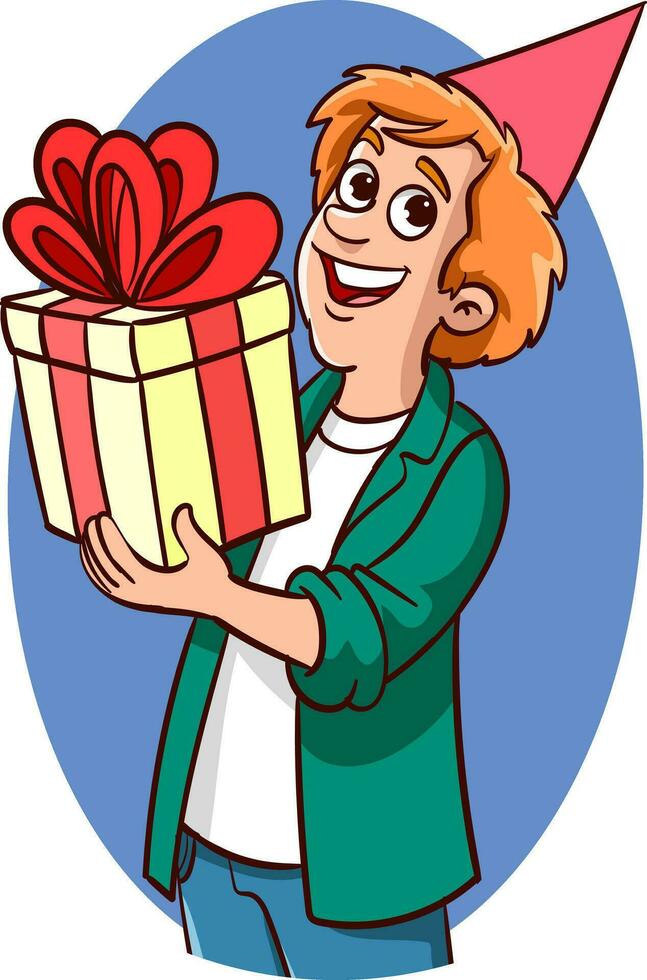 birthday young people holding gift box vector