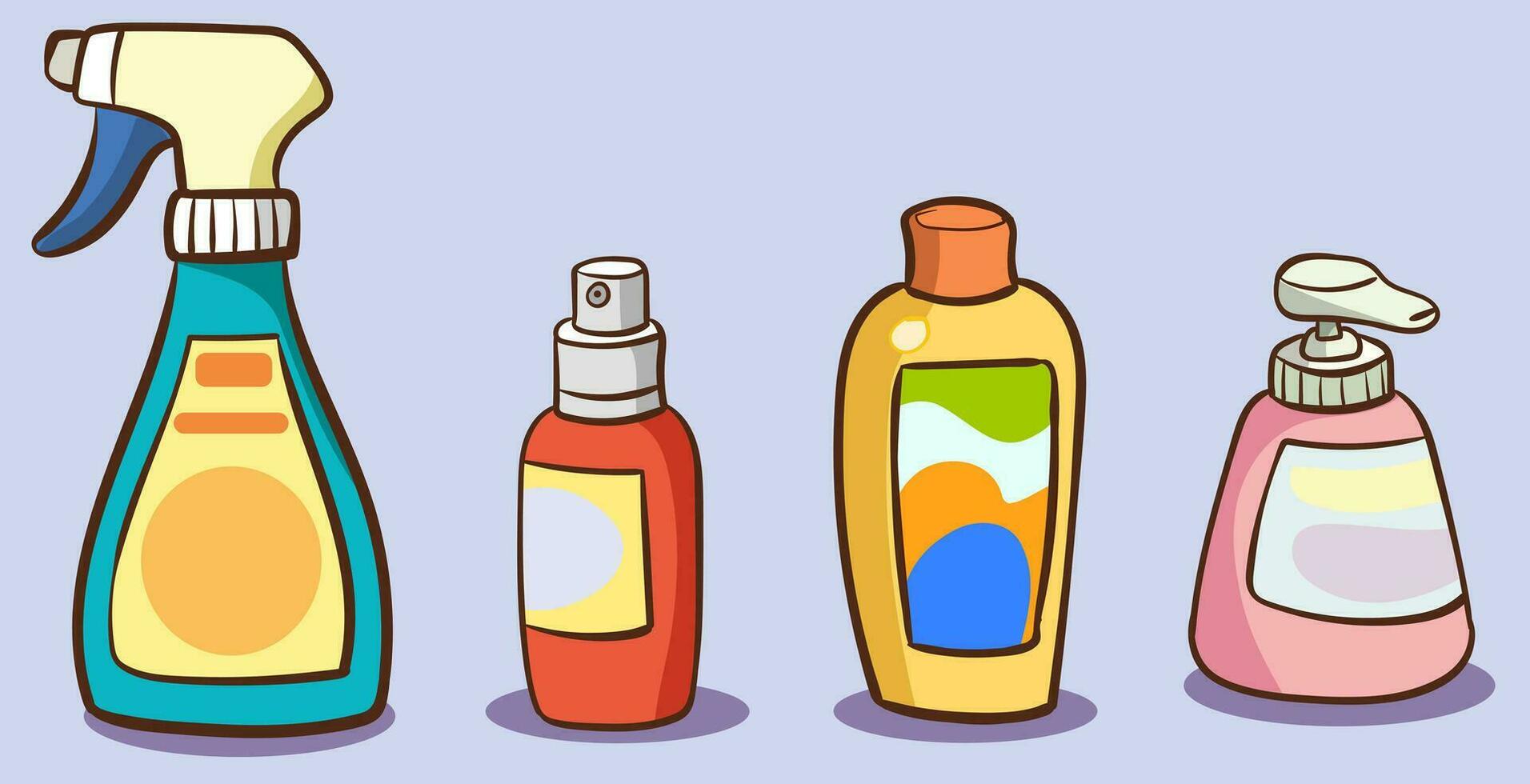 Perfume fragrance bottle, hair spray can, liquid soap,Cleaning spray bottle isolated. vector