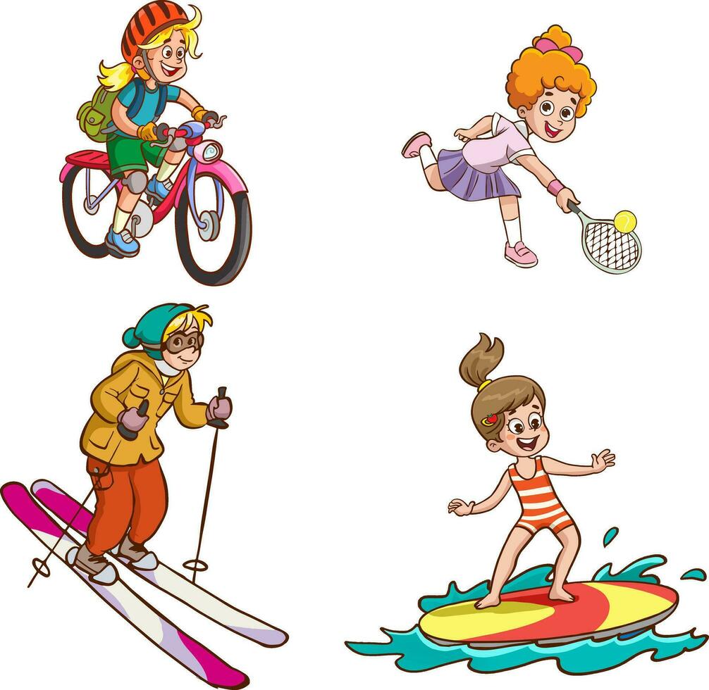vector illustration of children playing various sports.
