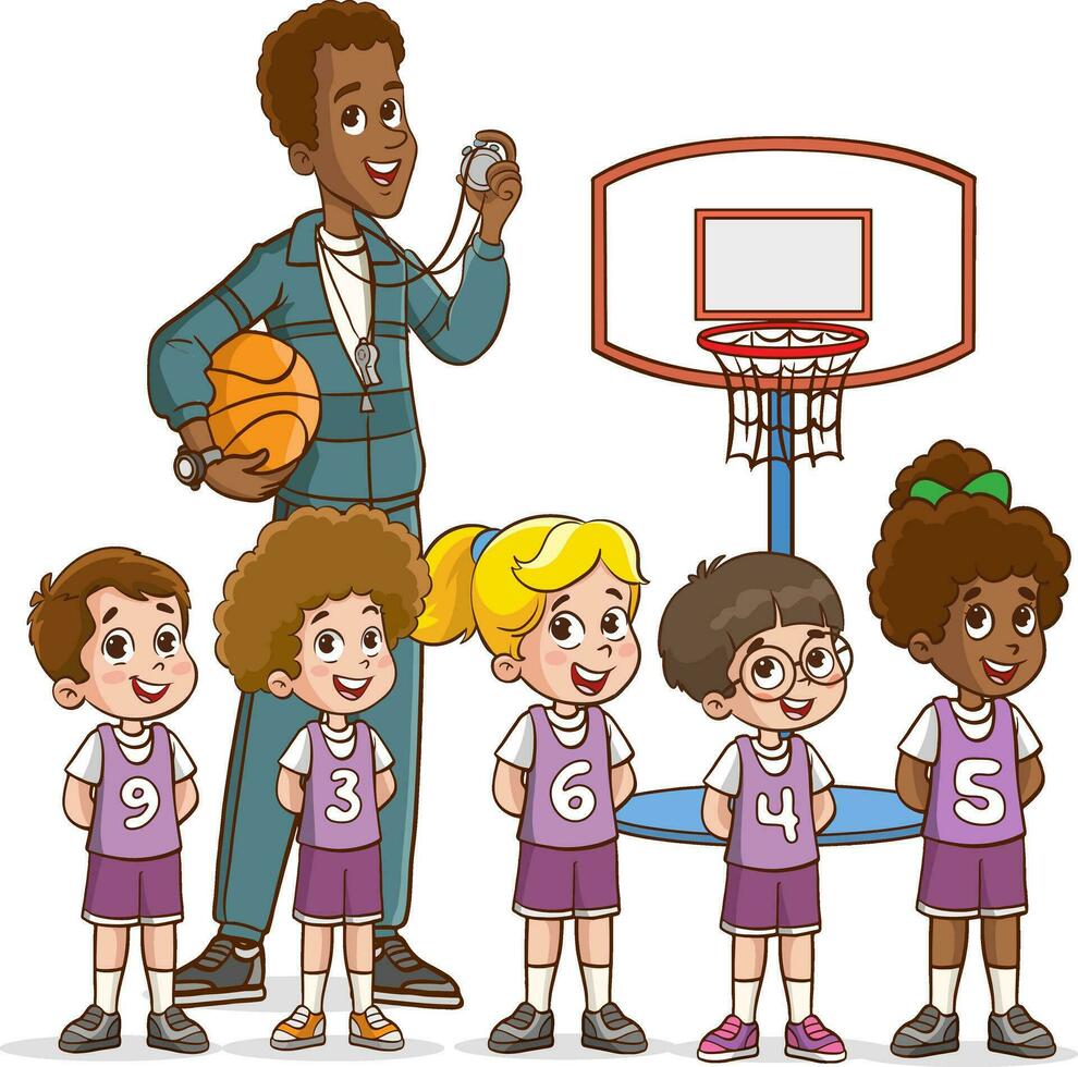 vector ilustración de linda niños baloncesto equipo