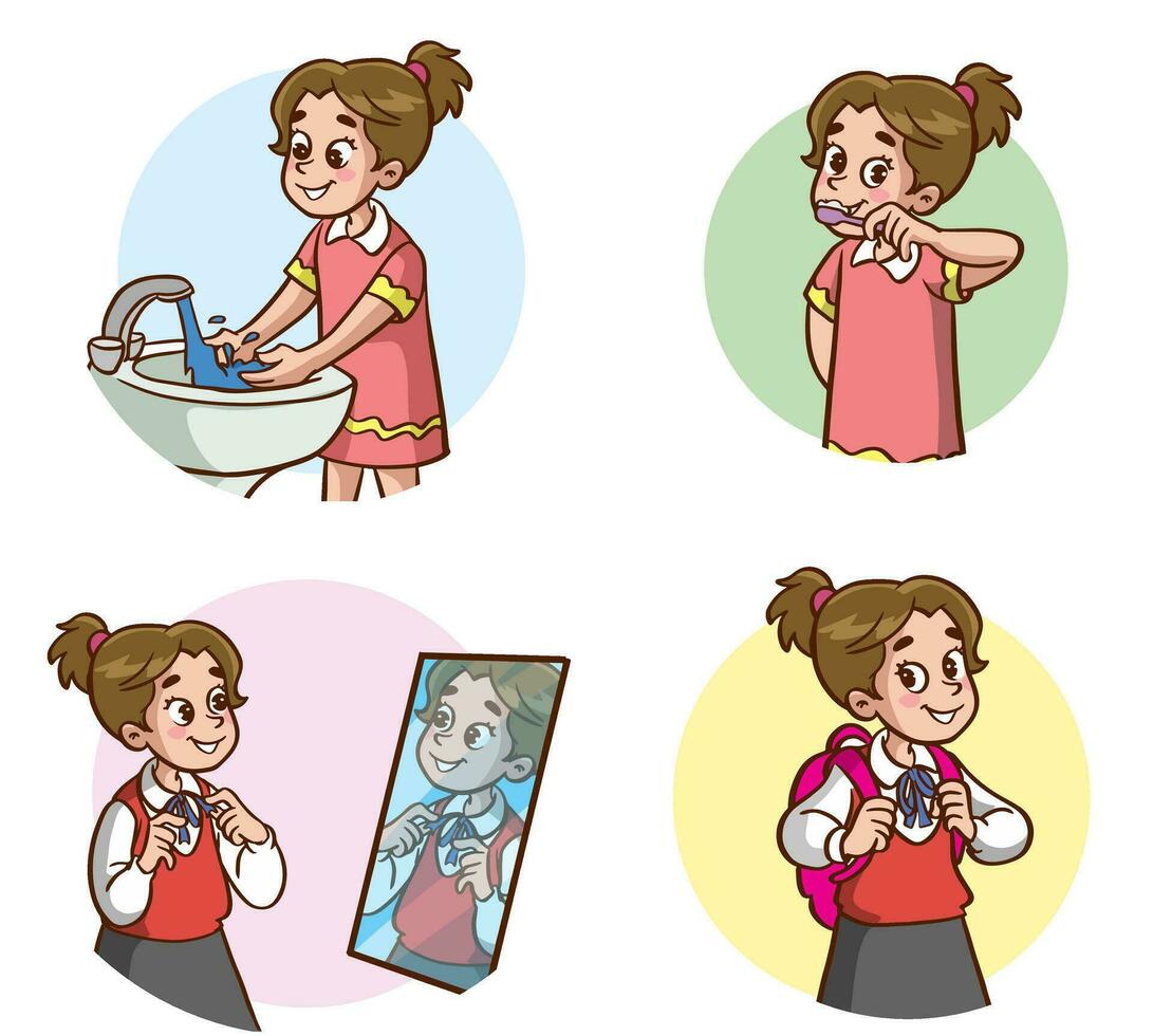 Vector illustration of daily rutin kids