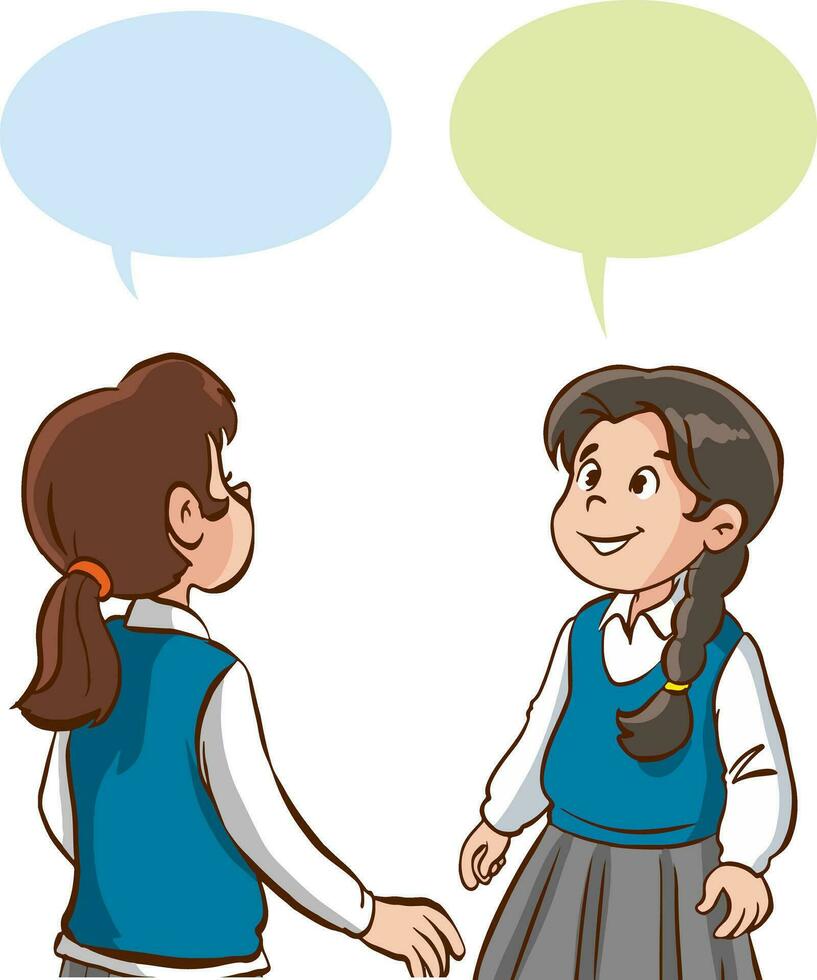 vector illustration of  little cute students studying talking