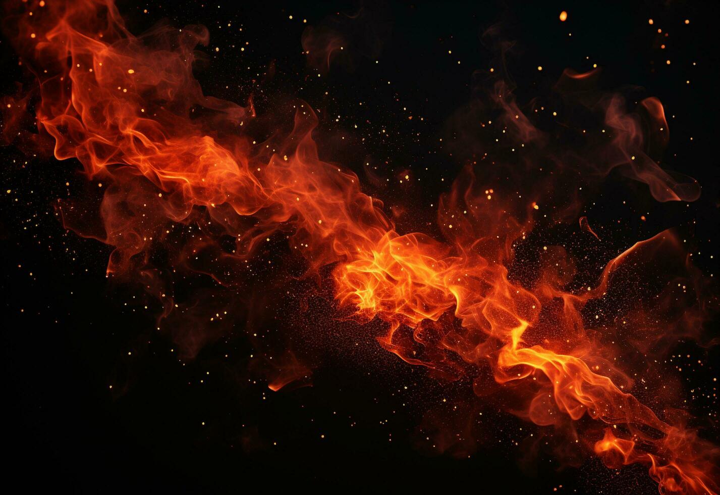 Ai generative Fire Particles On Hot Black Background realistic image, ultra hd, high design very detailed photo