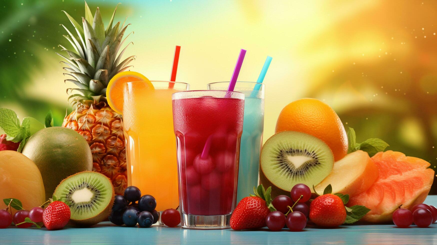 photo a front view fresh fruit cocktails with fresh fruit slices ice cooling on blue, drink juice co