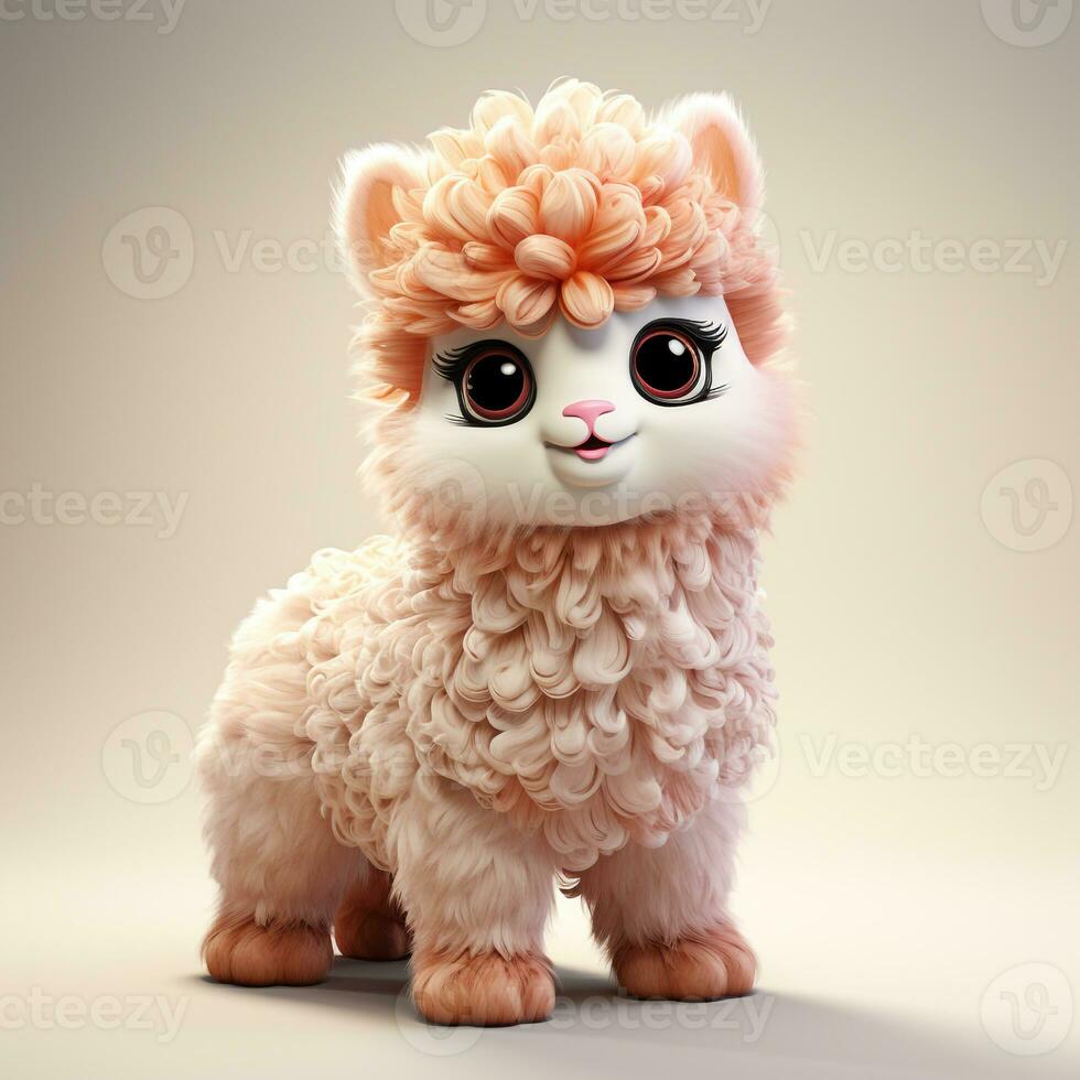 3d dibujos animados linda alpaca ai foto