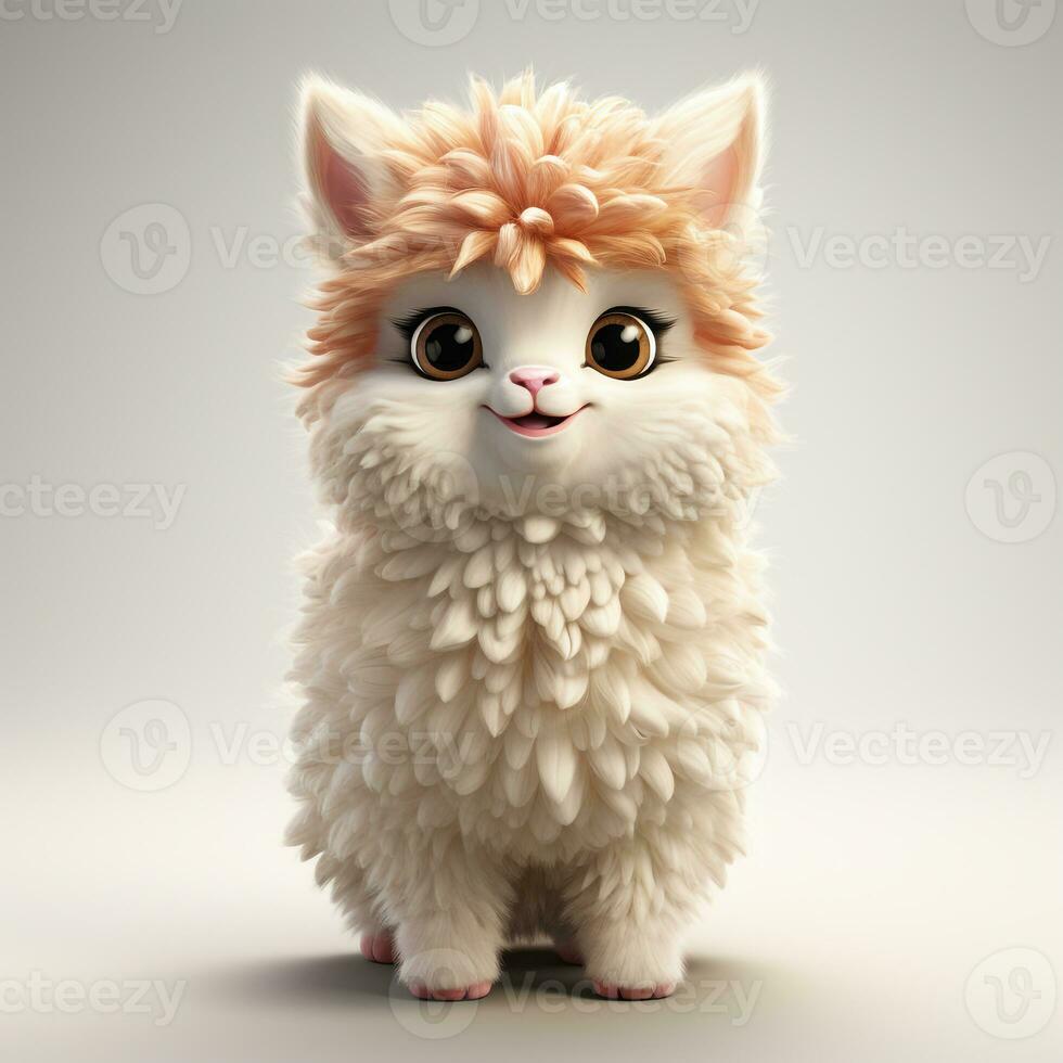 3d cartoon cute alpaca ai photo