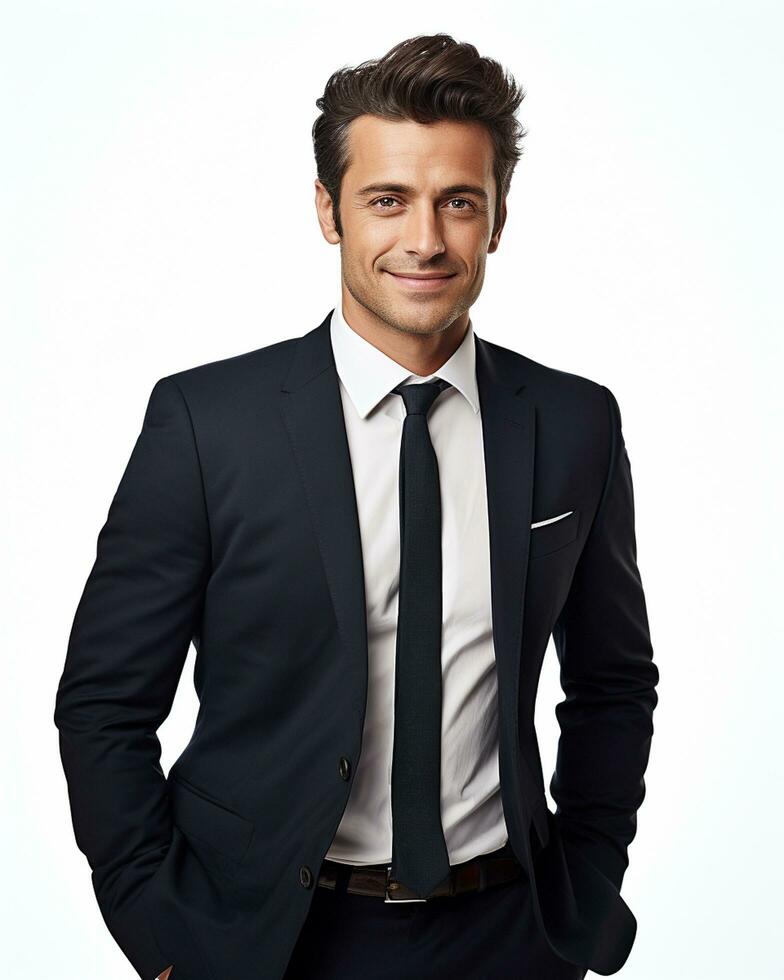 Ai generative Happy Business man in a suit white transparent background photo