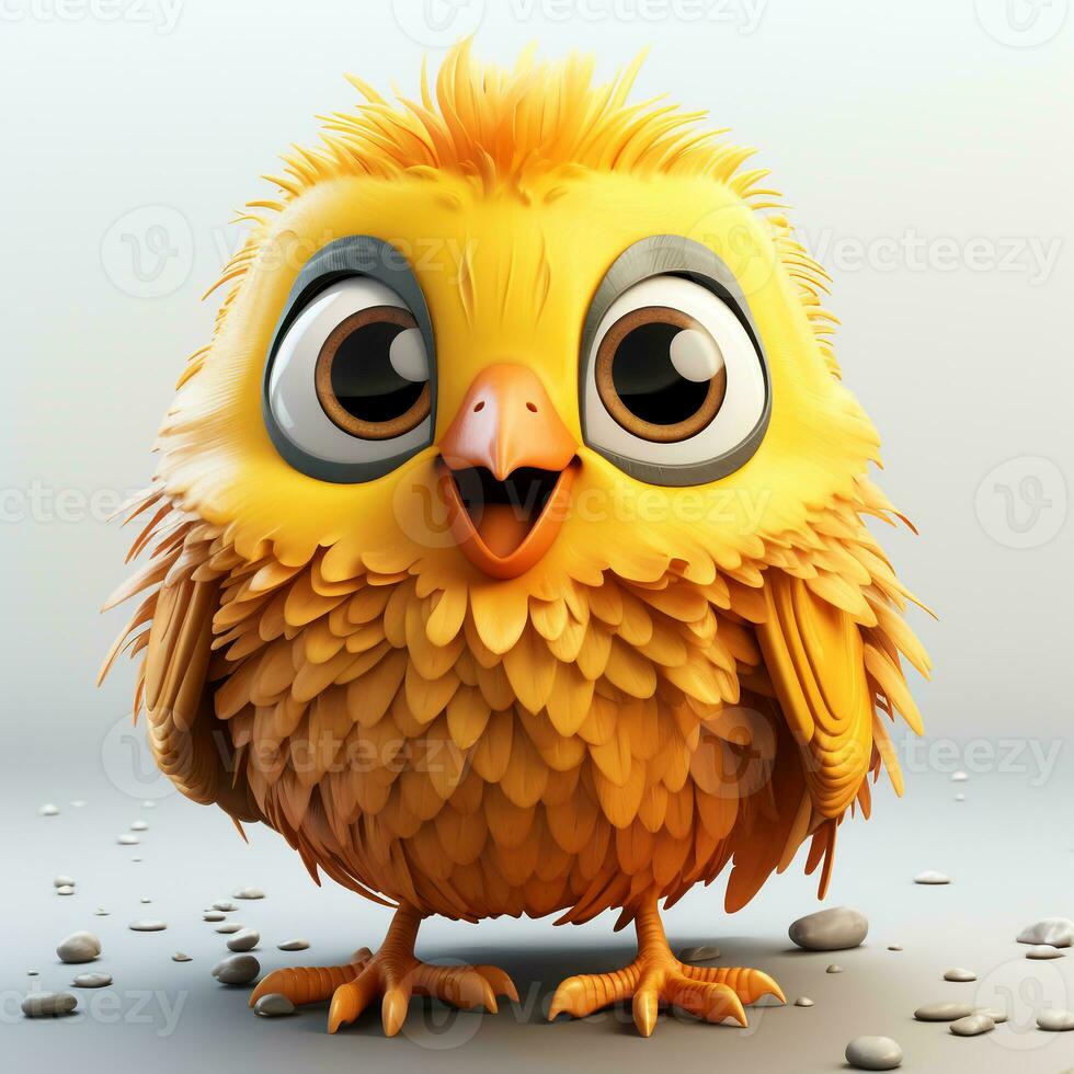 3d cartoon cute yellow bird ai photo