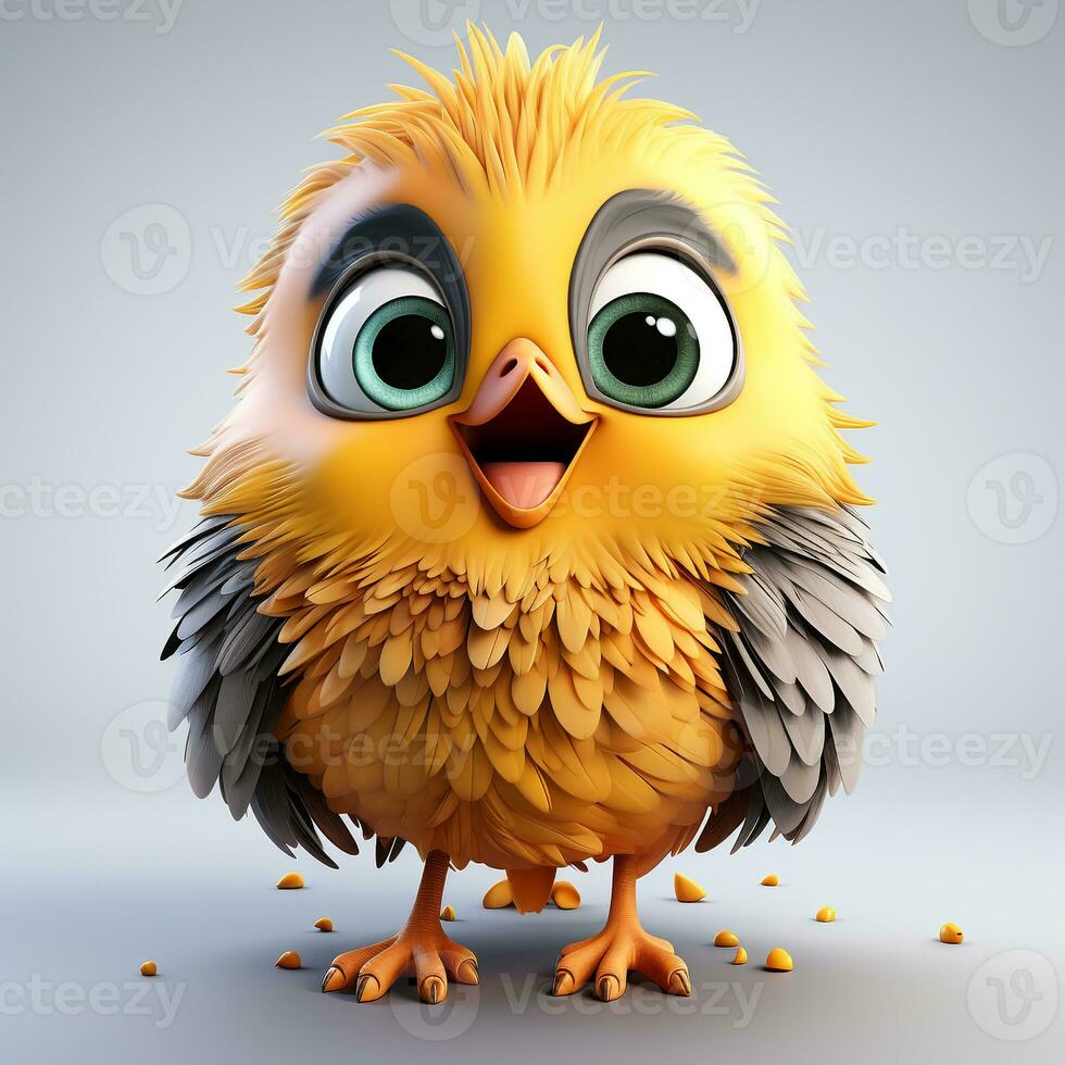 3d cartoon cute yellow bird ai photo