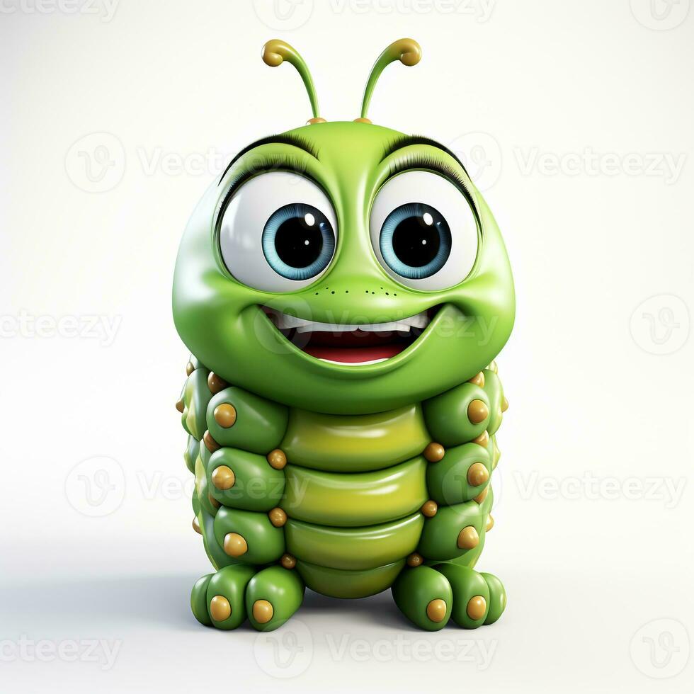 3d cartoon cute green caterpillar ai photo