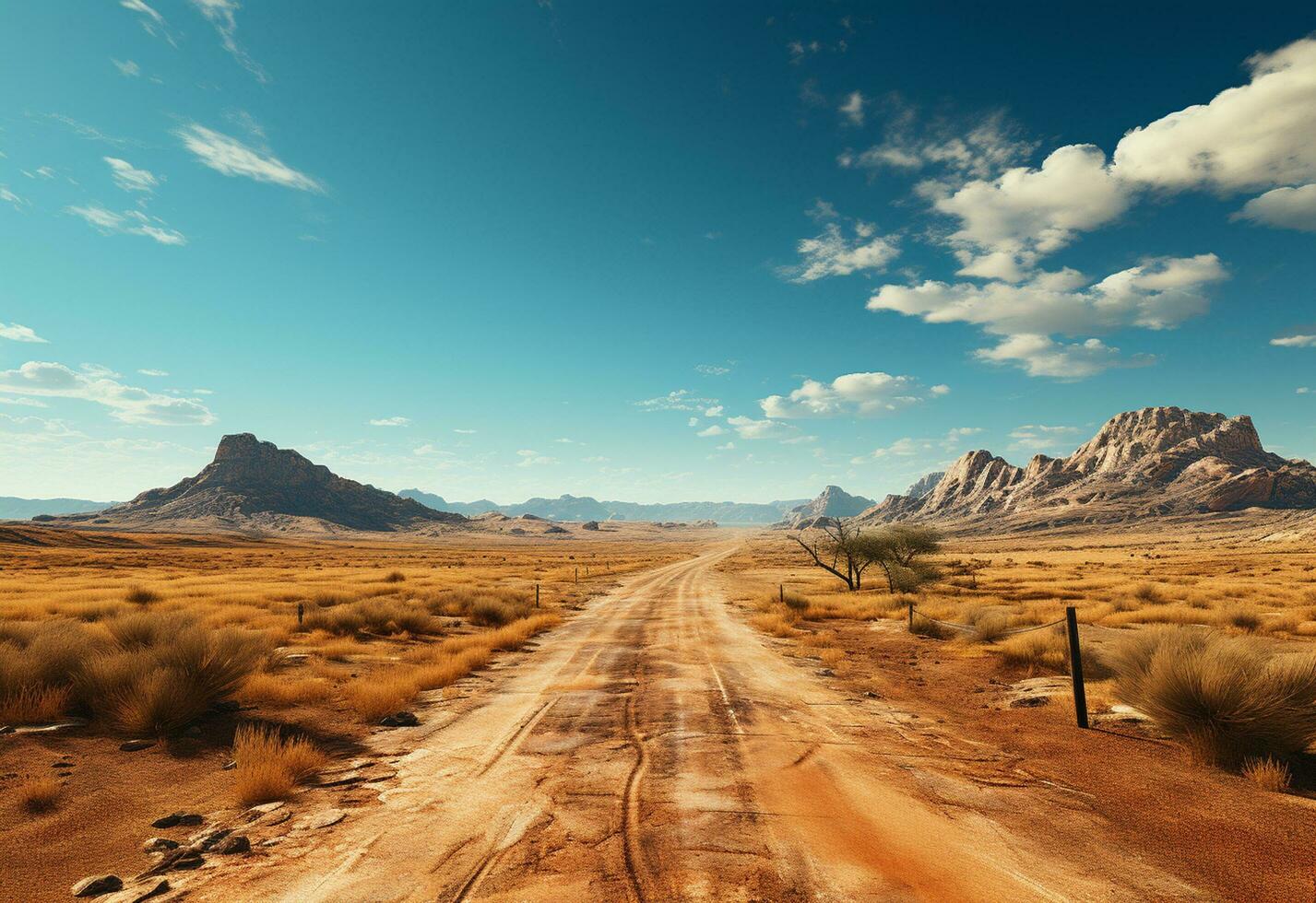 ai generativo foto la carretera claro cielo Desierto montañas paisaje realista imagen, ultra alta definición, alto diseño muy detallado