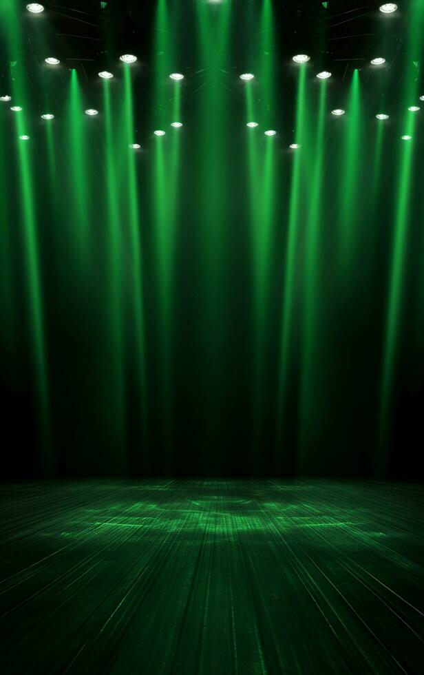 Ai generative Backdrop With Illumination Of green Spotlights For Flyers realistic image, ultra hd, high design very detailed photo