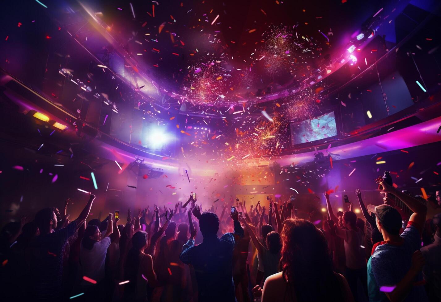 Ai Generative Party scene from a festive night club with happy people and friends sony A7s realistic image photo