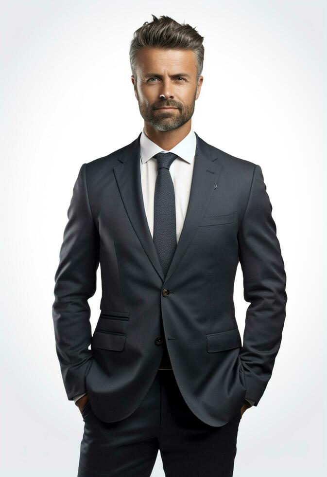 Ai generative Business man in a suit white transparent background photo