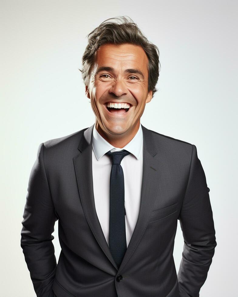 Ai generative Happy Business man in a suit white transparent background photo