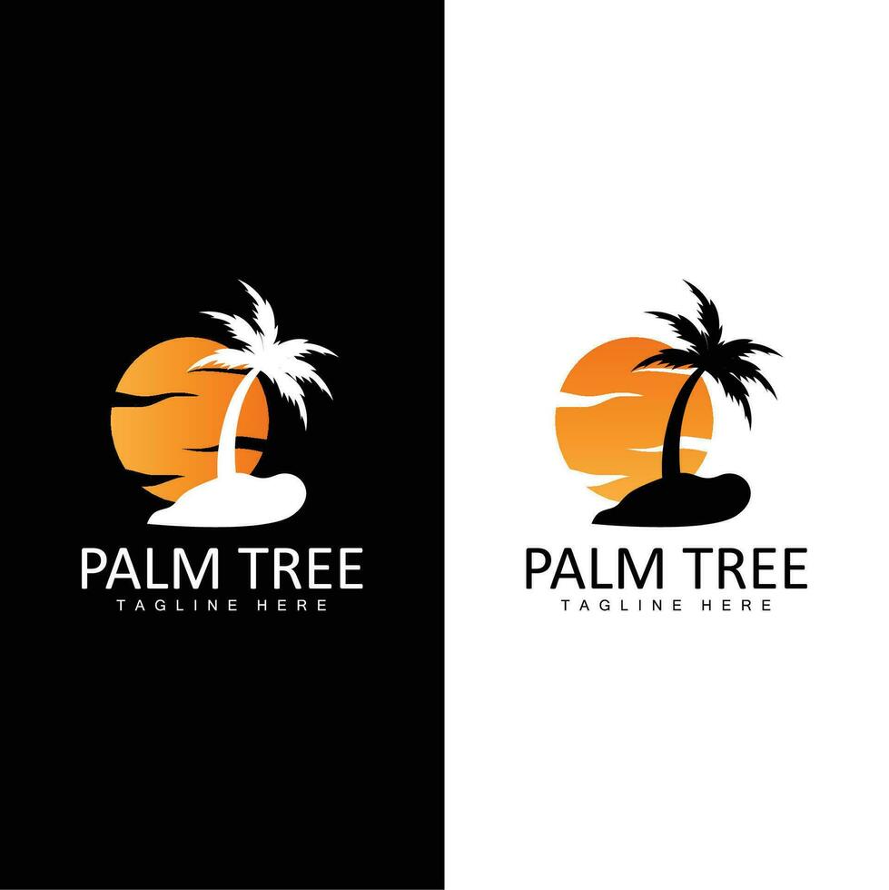 Coconut Tree Logo, Palm Tree Sunset Beach Vector, Elegant Minimalist Simple Design, Symbol Template Icon vector