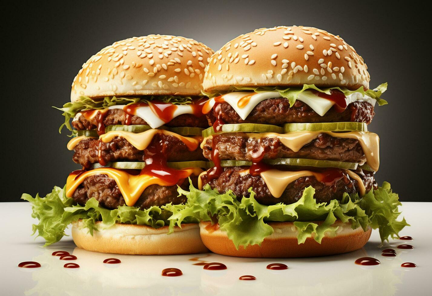 Ai generative Double hamburger isolated on white background Fresh burger fast food with beef and cream cheese realistic image, ultra hd, high design very detailed photo
