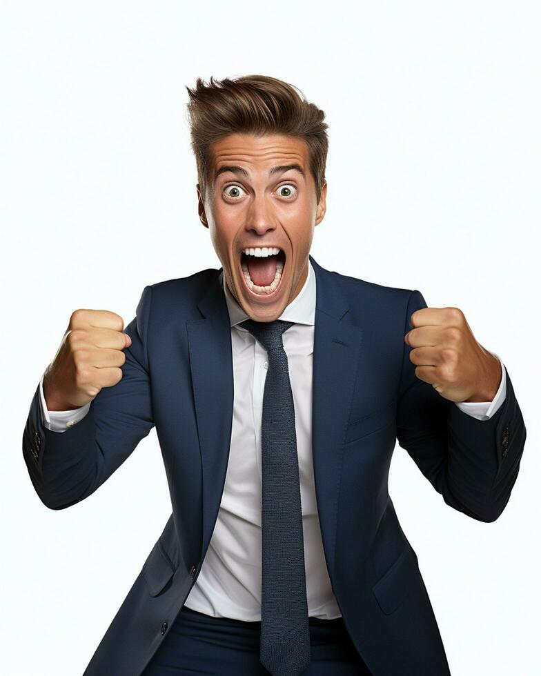 ai generative photo business man super excited on white background