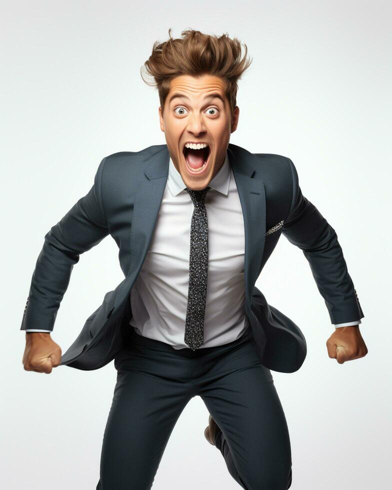 ai generative photo business man super excited on white background