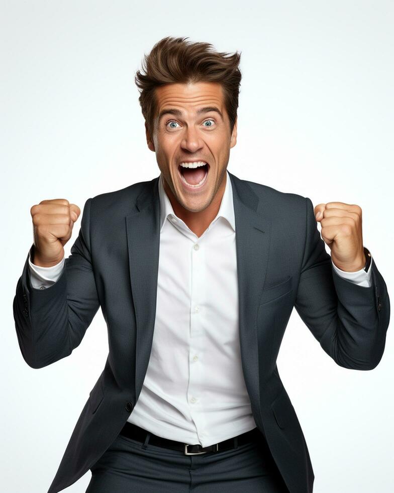 ai generative photo business man super excited on white background