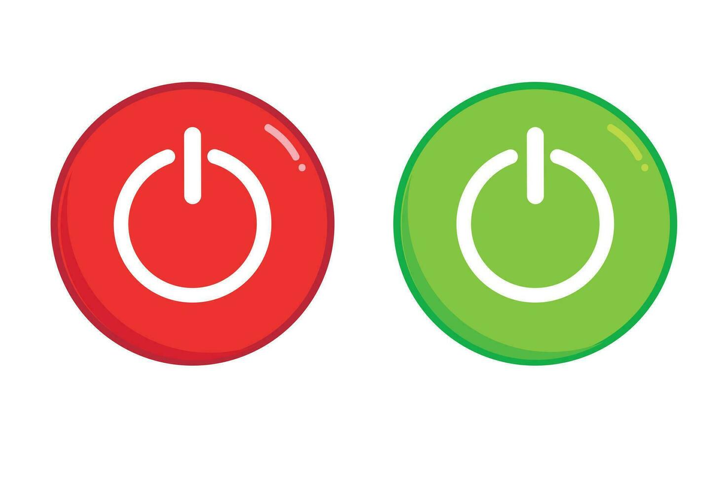 poder botón. poder icono botón con giro en y apagado botones con cerrar abajo cambiar poder íconos en redondo circulo botones en rojo y verde colores. vector ilustración