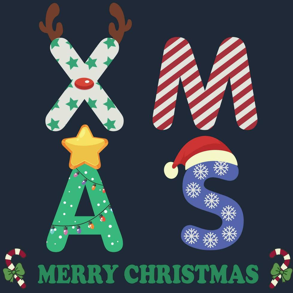 Merry Christmas XMAS. Posters, print for greeting card, T shirt print, poster, mug, and gift design. Vector illustration