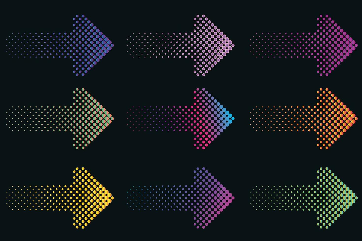 Dotted arrow gradient design. Vector isolated elements. Arrow halftone effect. Vector illustration