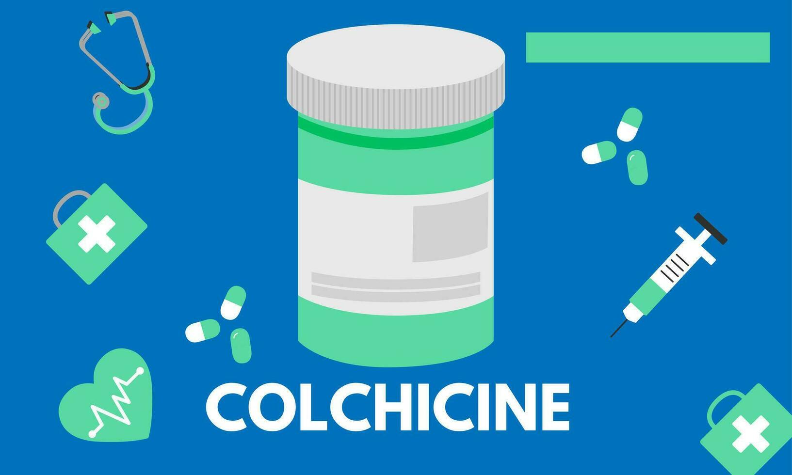 Colchicine tablet close up of medication used to treat gout and Behcet disease, pericarditis, familial mediterranean fever. Vector illustration