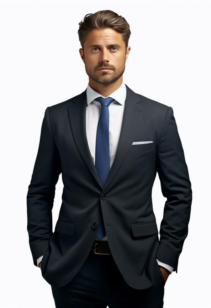 Ai generative Business man in a suit white transparent background photo