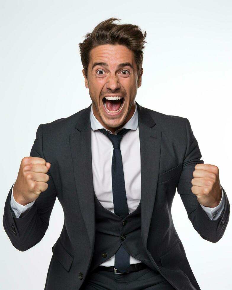 ai generative photo business man super excited on white background