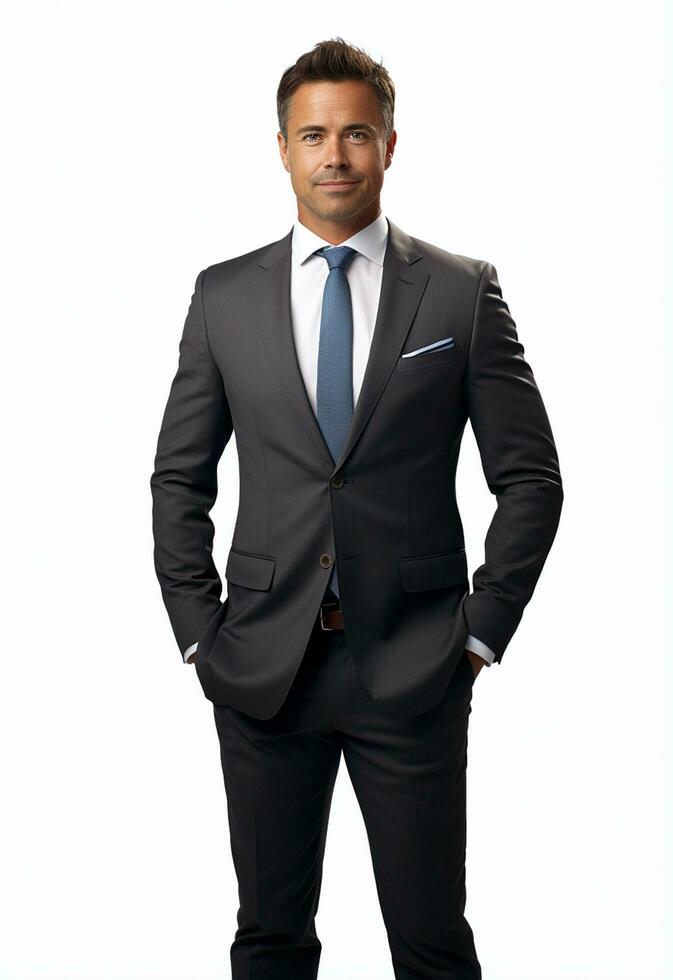 Ai generative Business man in a suit white transparent background photo