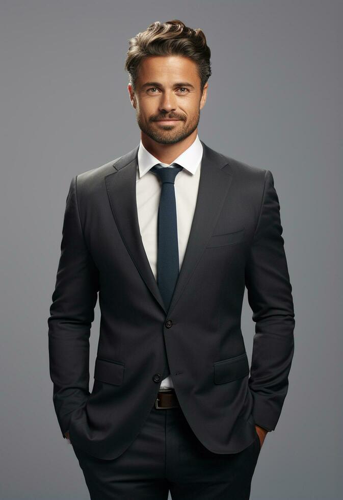Ai generative Business man in a suit white transparent background photo