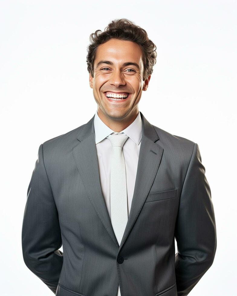 Ai generative Happy Business man in a suit white transparent background photo