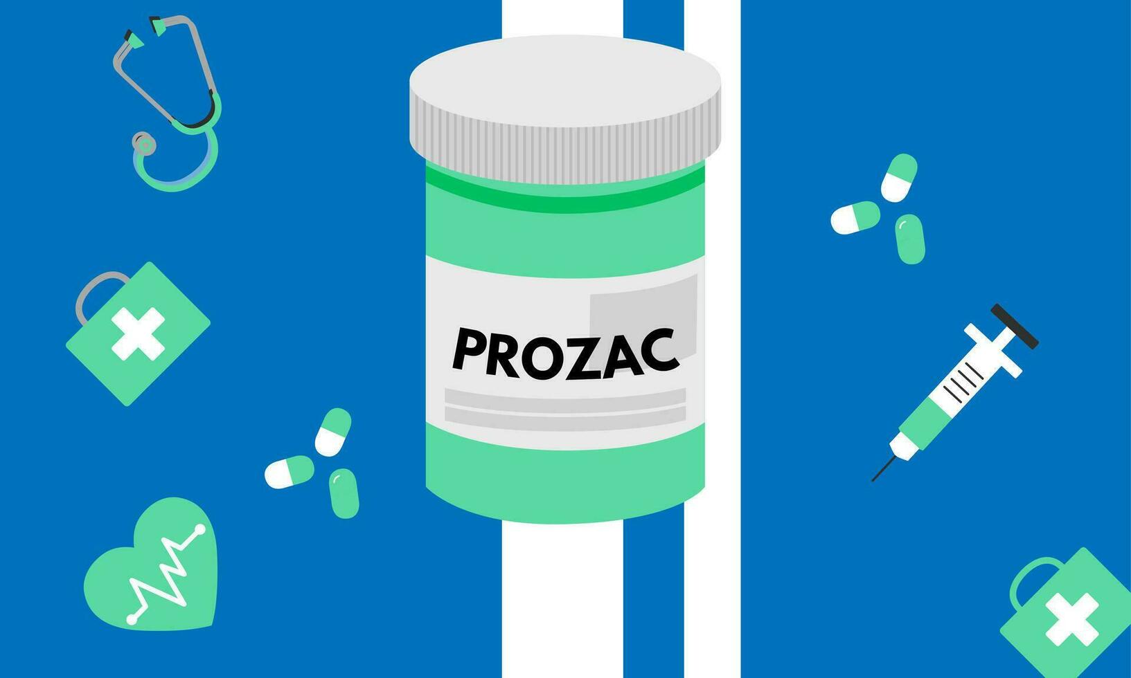 Prozac Medical pills in RX prescription drug bottle for mental health vector illustration