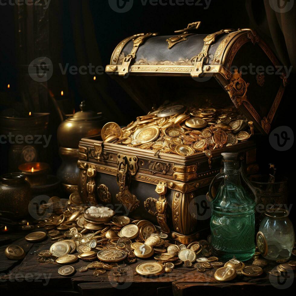 Realistic pirate treasure chest ai photo