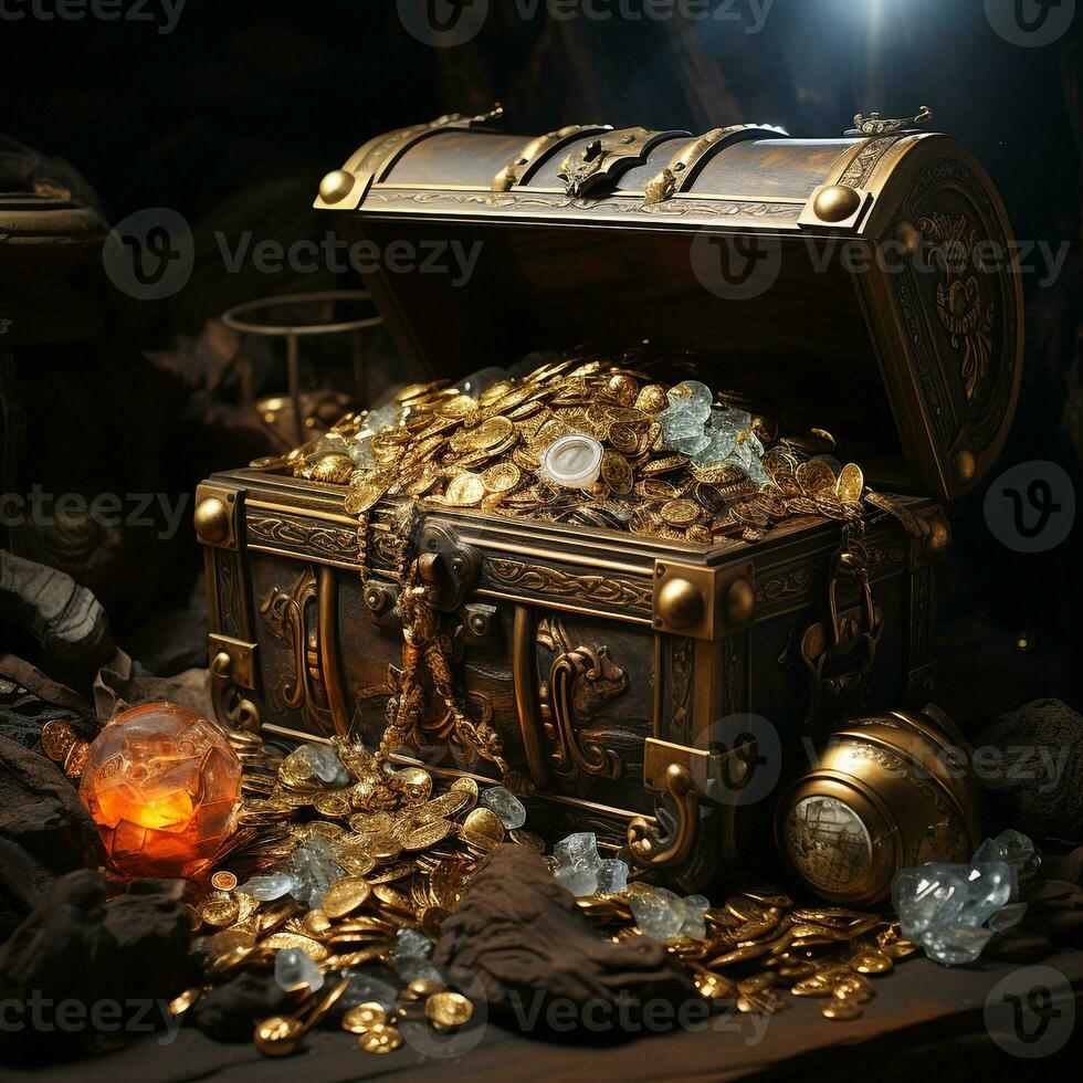 Realistic pirate treasure chest ai photo