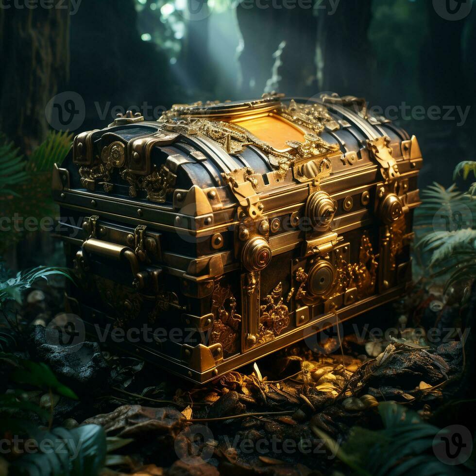 Realistic pirate treasure chest ai photo