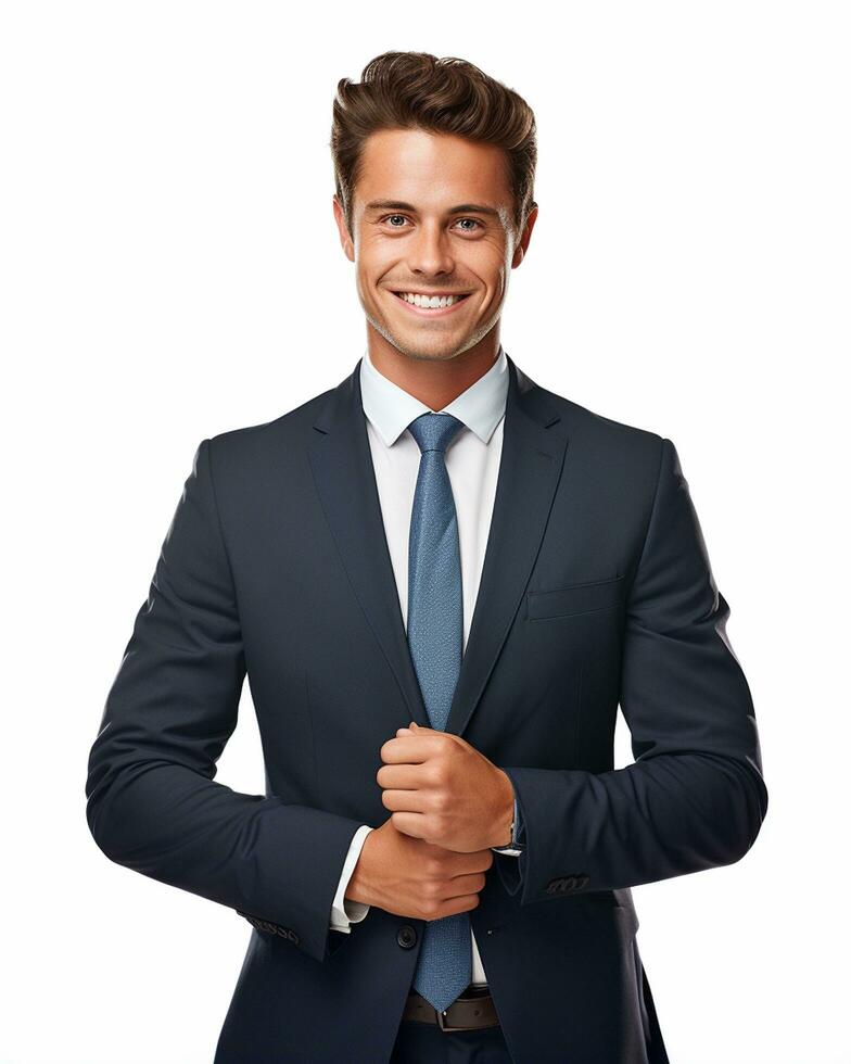 Ai generative Happy Business man in a suit white transparent background photo