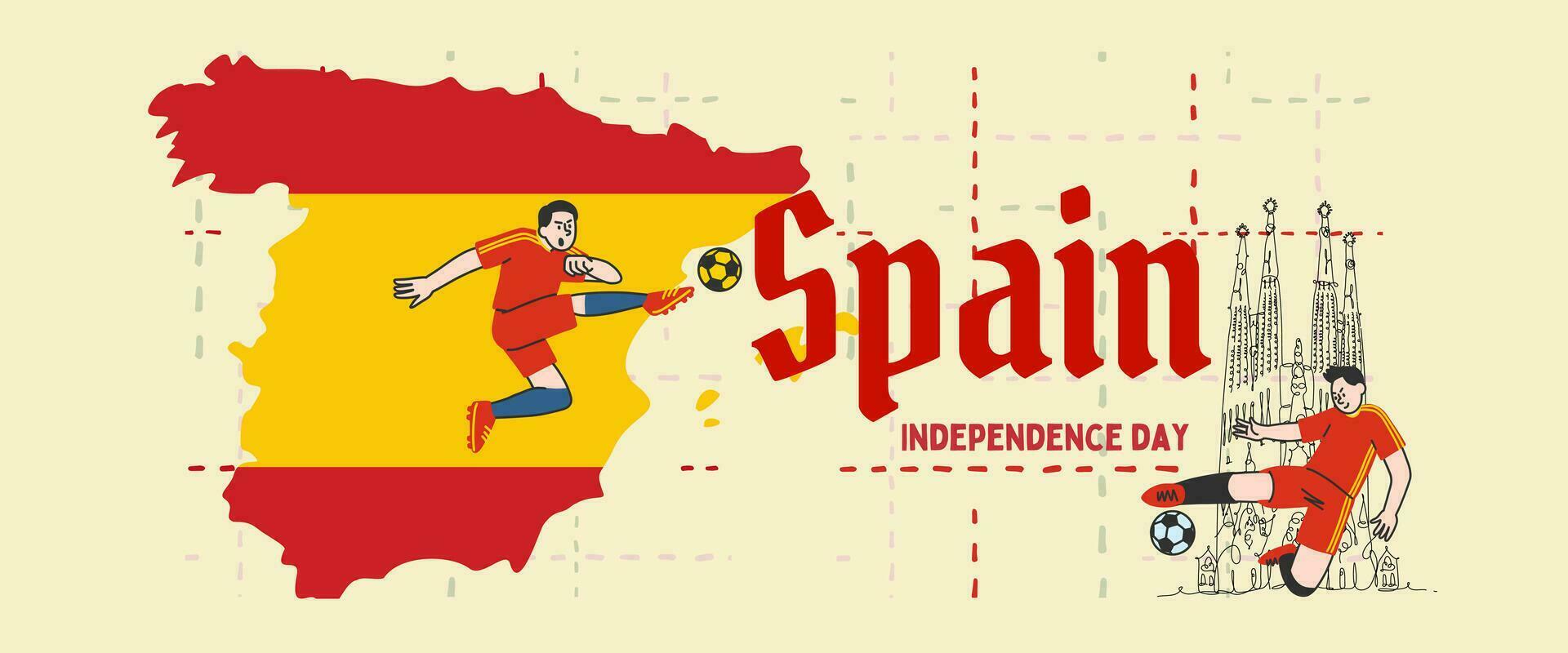 Spain national day banner for independence day anniversary. Flag of Spain and modern geometric retro abstract design vector