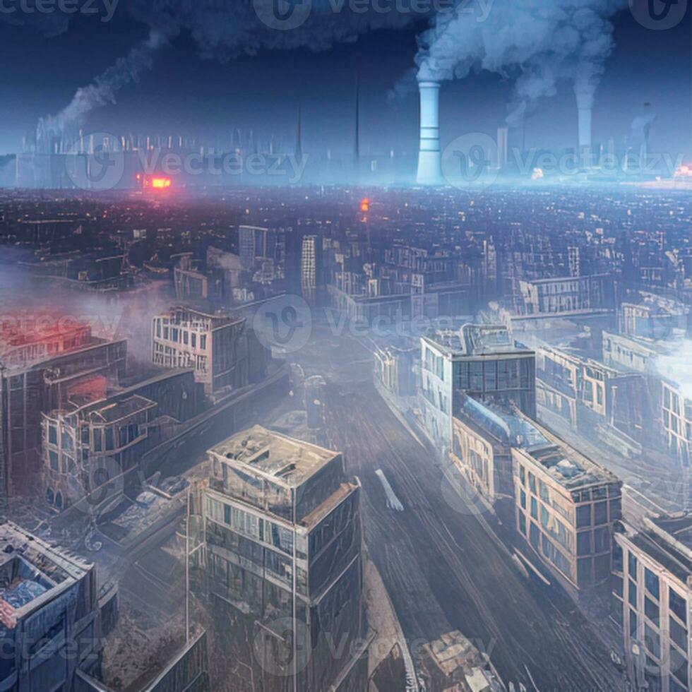 twilight in a futuristic city, evening metropolis, image in blue tones, AI generated photo