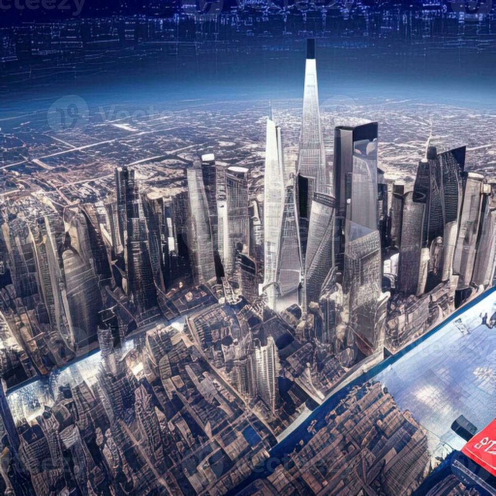 twilight in a futuristic city, evening metropolis, image in blue tones, AI generated photo