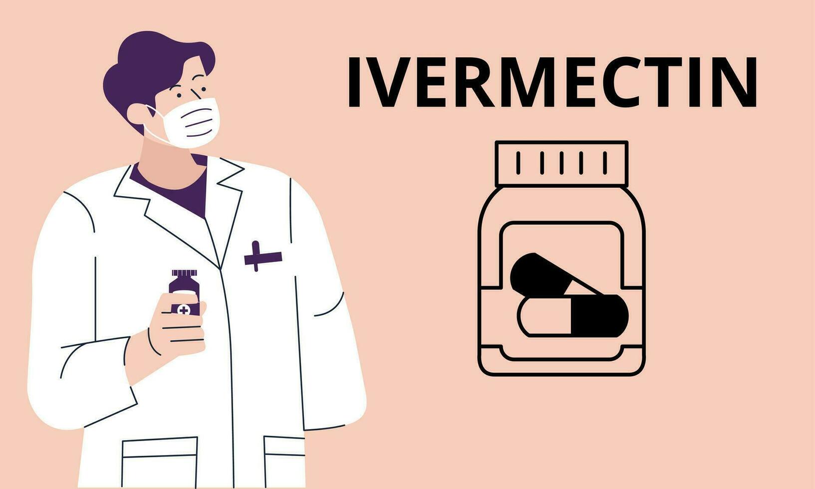 Ivermectin Pills in Rx bottle vector illustration