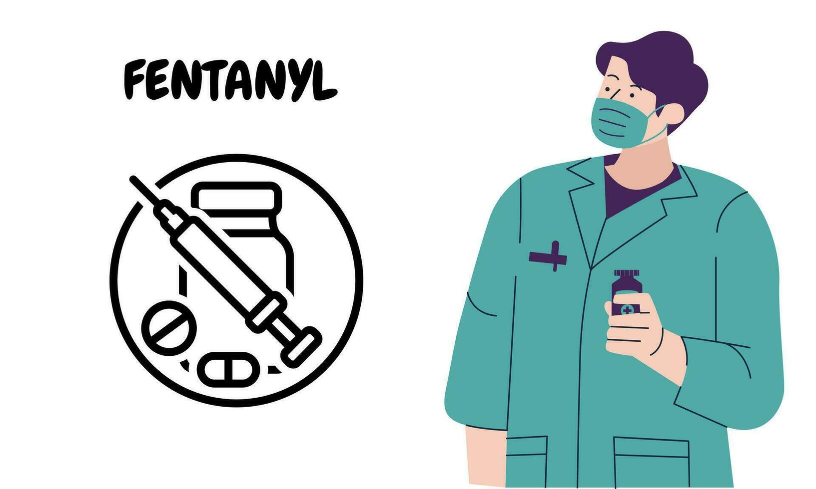 Fentanyl. Fentanyl pills in RX prescription drug bottle illustration vector