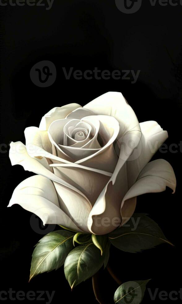 flor blanco Rosa en negro fondo, fondo de pantalla, diseño, ai generado foto