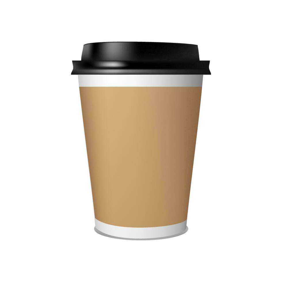 Paper cup with empty copy space. Disposable paper and plastic tableware template for hot drinks. Vector illustration