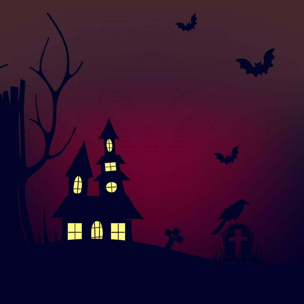 halloween background with flat design in the night vector