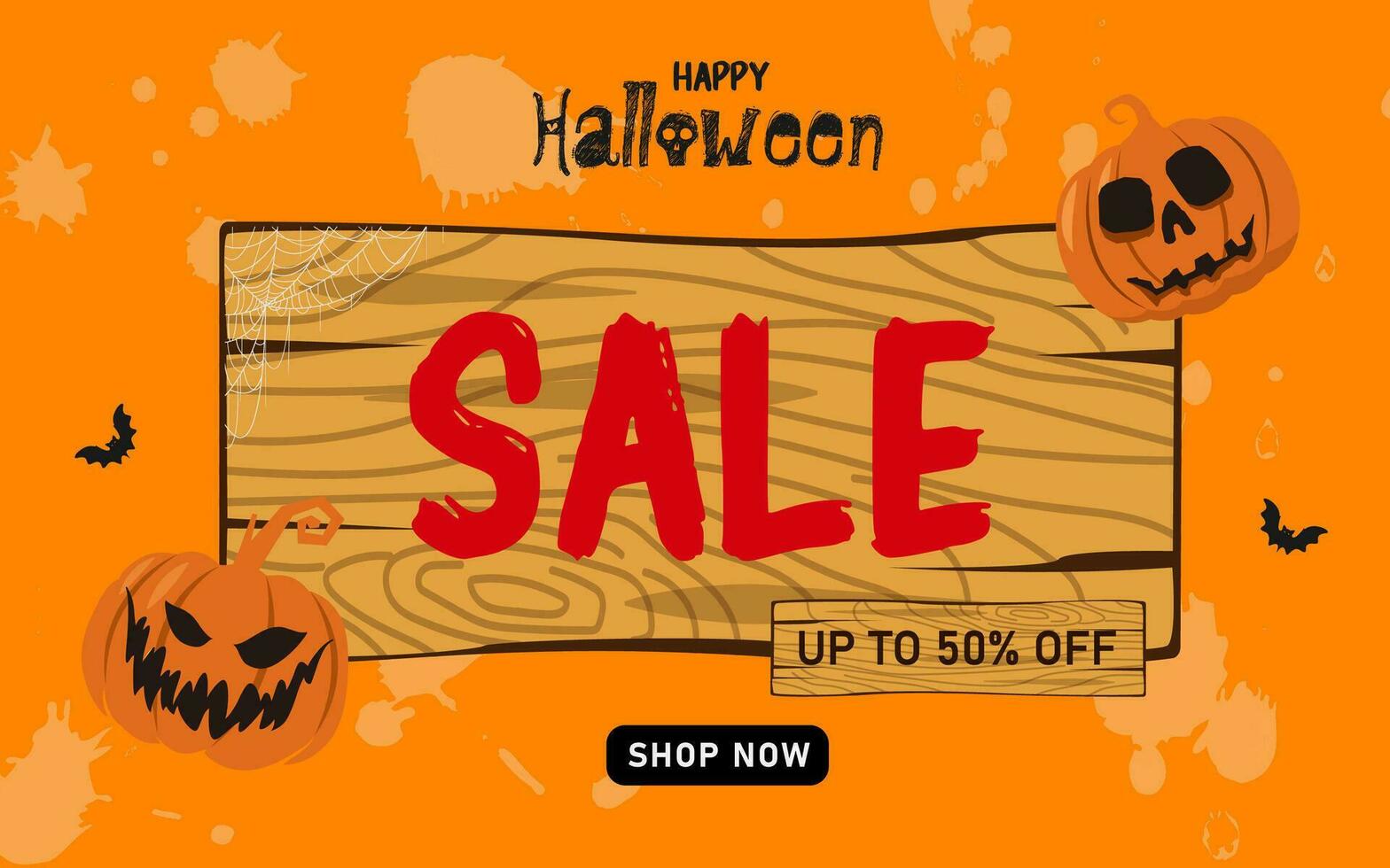 Yellow background halloween horizontal sale banner template vector