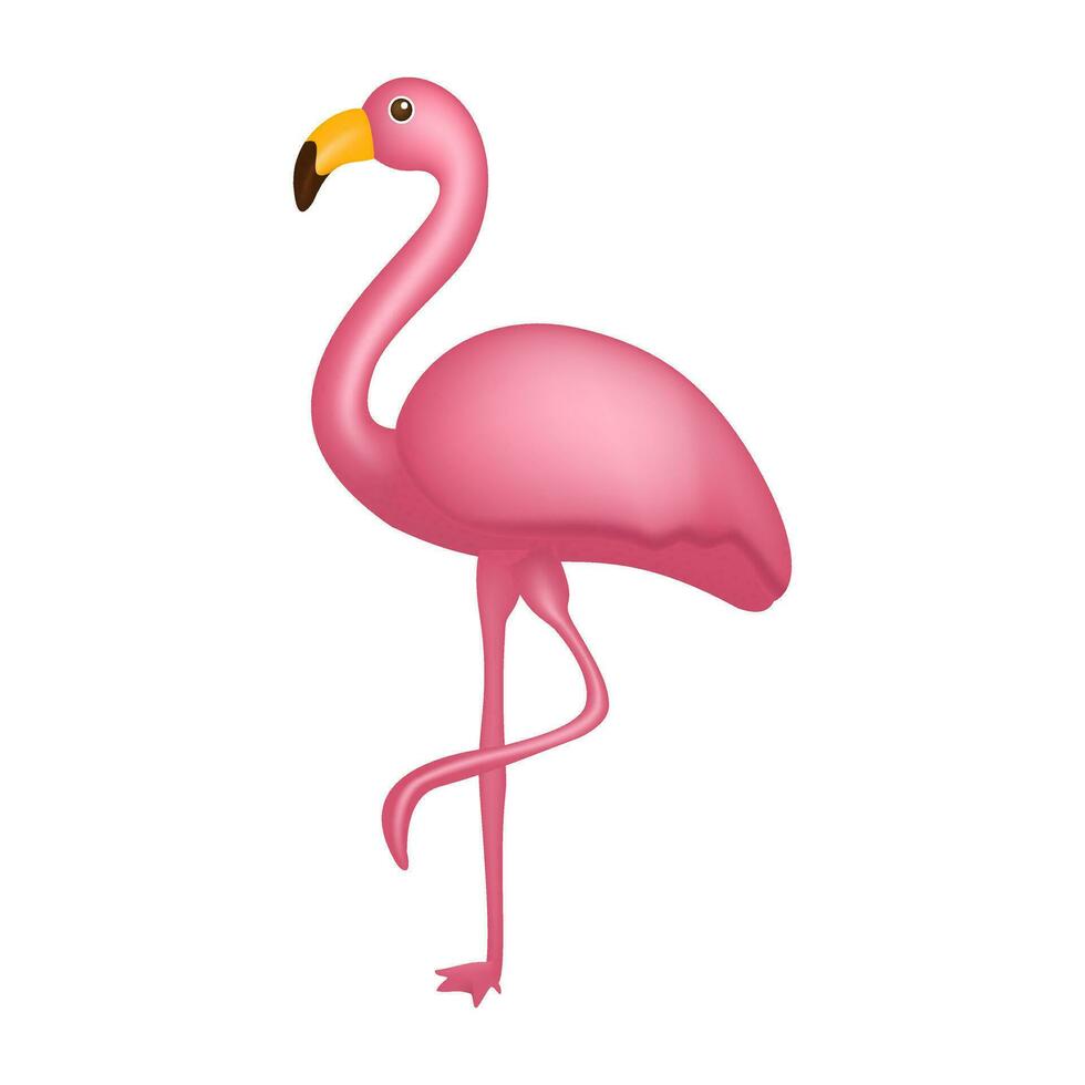 3d pink flamingo vector illustration isolated on white background.