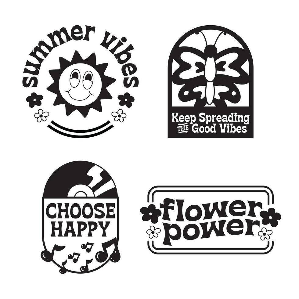 Set of Retro hand drawn groovy badges hippy badges vector illustration
