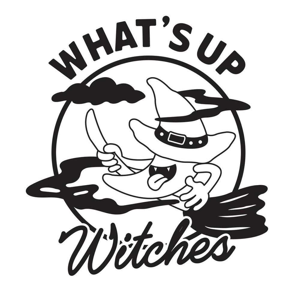Moon with flying broom witches halloween badges design good for social media content, print base application and merchandise. vector